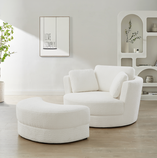 Brandy Swivel Chair with Ottoman - Boucle Arctic