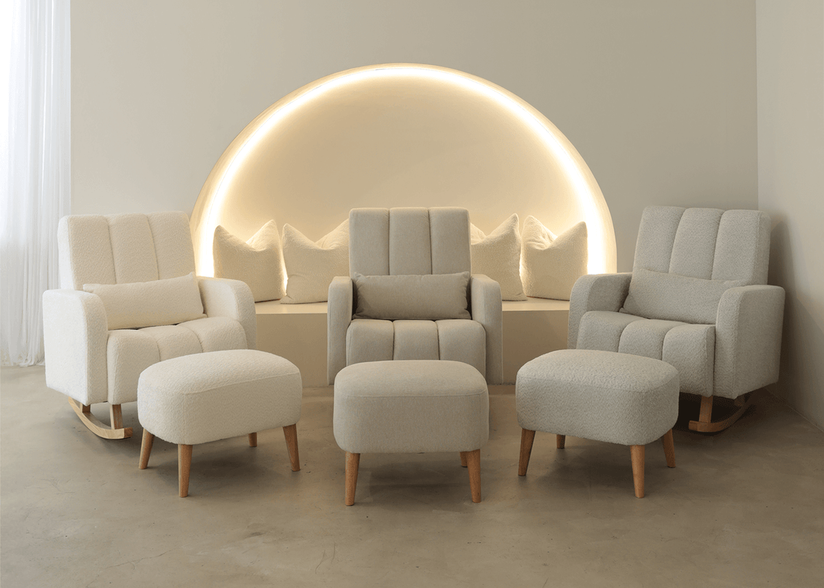 The Siesta Rocker | Boucle Arctic | Rocking Chair & Ottoman | Furniture ...