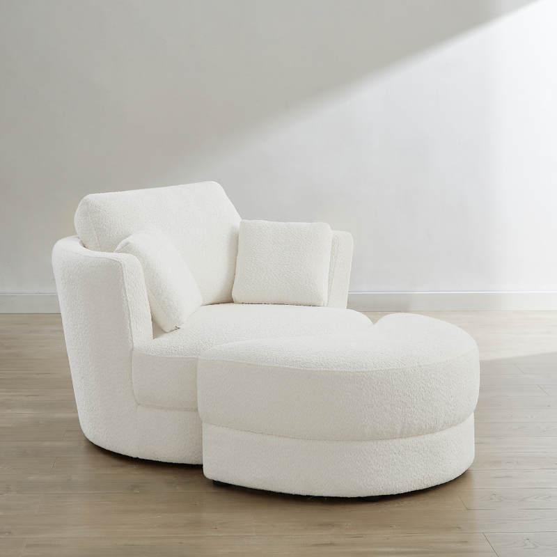 Brandy Swivel Chair with Ottoman - Boucle Arctic