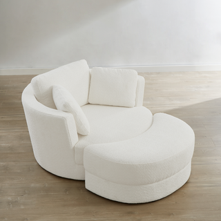 Brandy Swivel Chair with Ottoman - Boucle Arctic